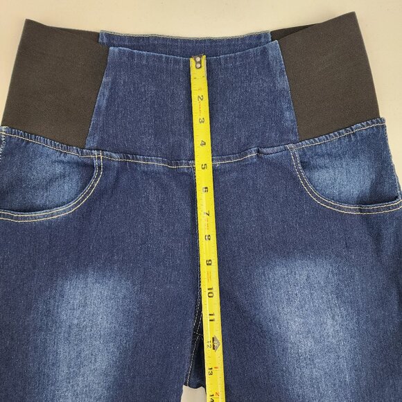 SHEIN Curve Womens 0XL 29x5.5" Jean Shorts Black Elastic Waist Pull-On High Rise - Picture 4 of 10